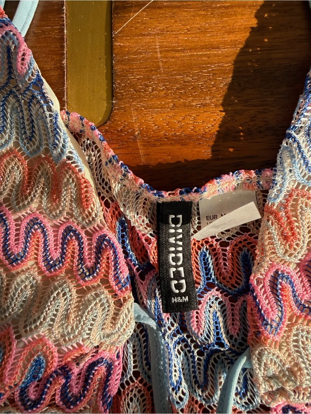 H&M Multicolor Crochet Crop Top in Pastel Pink, Blue & White